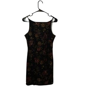 Mirrors Black Sheer Floral Mesh Midi Dress Size Medium Y2K 90s